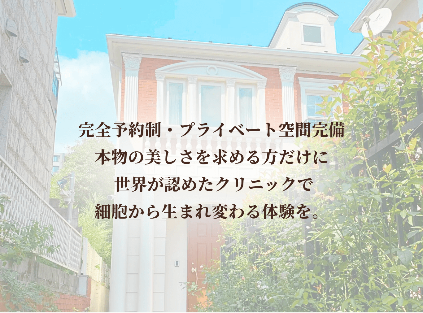 完全予約制・プライベート空間完備 世界が認めたクリニックで細胞から生まれ変わる体験を